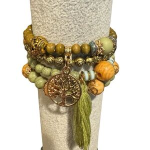 Boho Green Tree of Life Beacelet Set